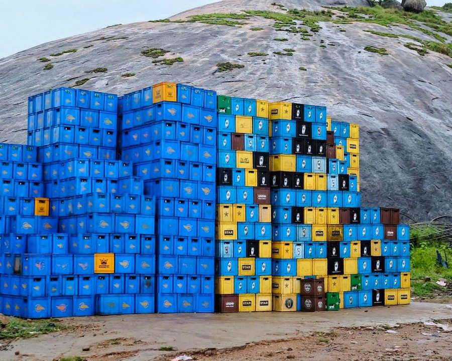Stacked produce crates