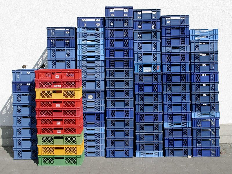 Stacked crates and cartons
